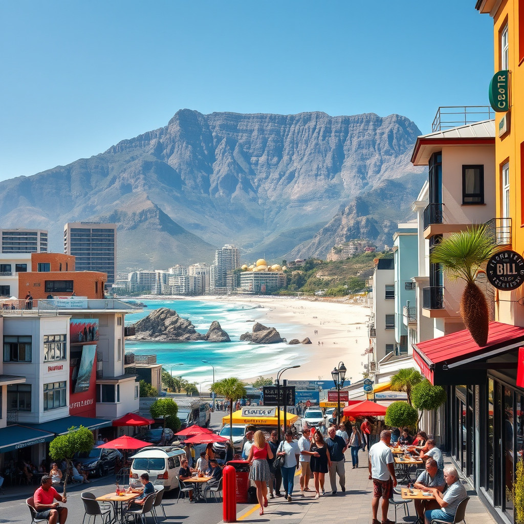 Cape Town's City Bowl An everyday scene showing Cape Town's City Bowl under Table Mountain and Camps Bay's beach with Twelve Apostles mountains