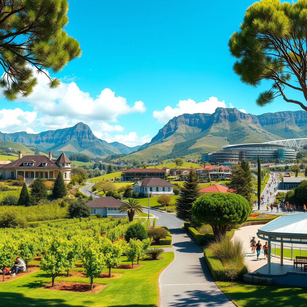 Constantia vineyards and Newlands forest An everyday scene showing Constantia vineyards, Newlands forest, Sea Point promenade, and Green Point park