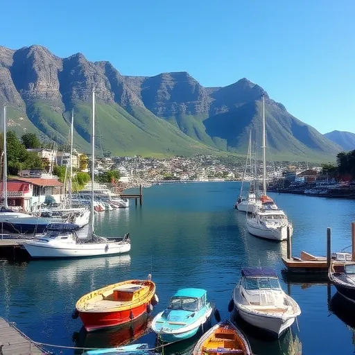Hout Bay harbor An everyday scene showing Hout Bay harbor with hillside villas and boats