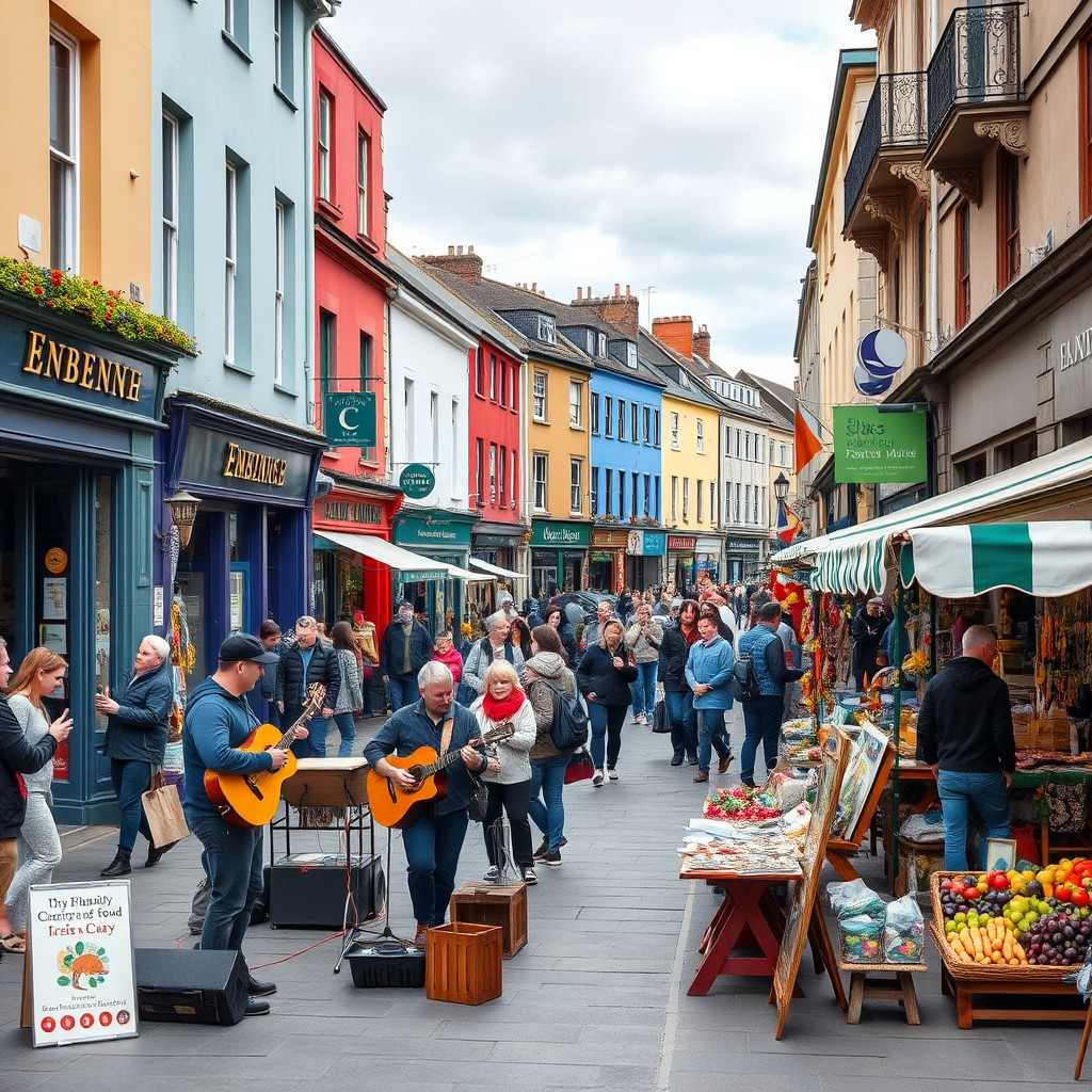 Galway in Ireland Galway's Latin Quarter bustling with colorful shops, street performers, and vibrant market stalls