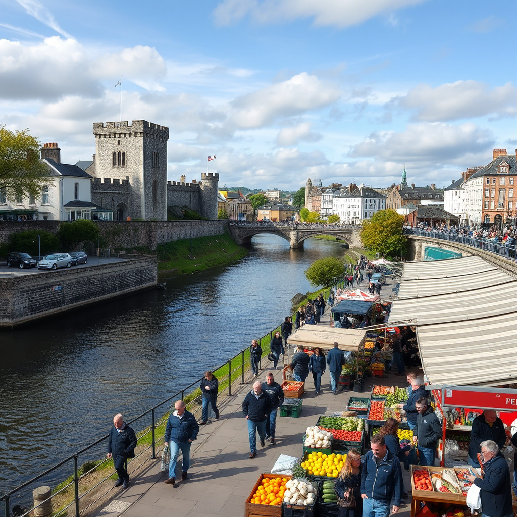 Limerick's King John's Castle Limerick's King John's Castle beside River Shannon with lively market and people enjoying the city