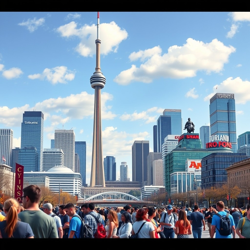 Toronto skyline Bautiful Toronto skyline featuring the CN Tower with people enjoying city life