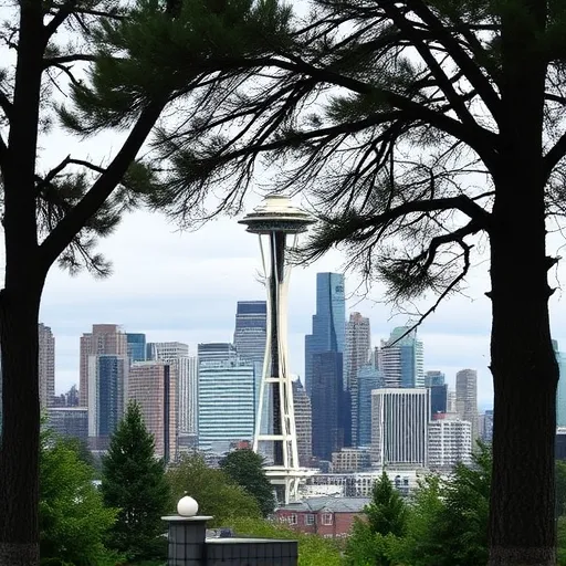 Seattle, Washington Tall buildings and trees live in Seattle, Washington together.