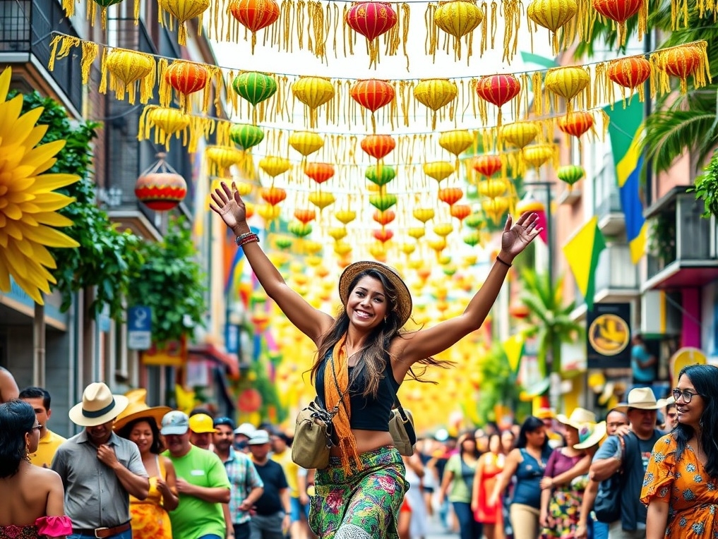 Traveler during Carnival in Brazil Traveler dancing samba during Carnival in Brazil surrounded by vibrant colors