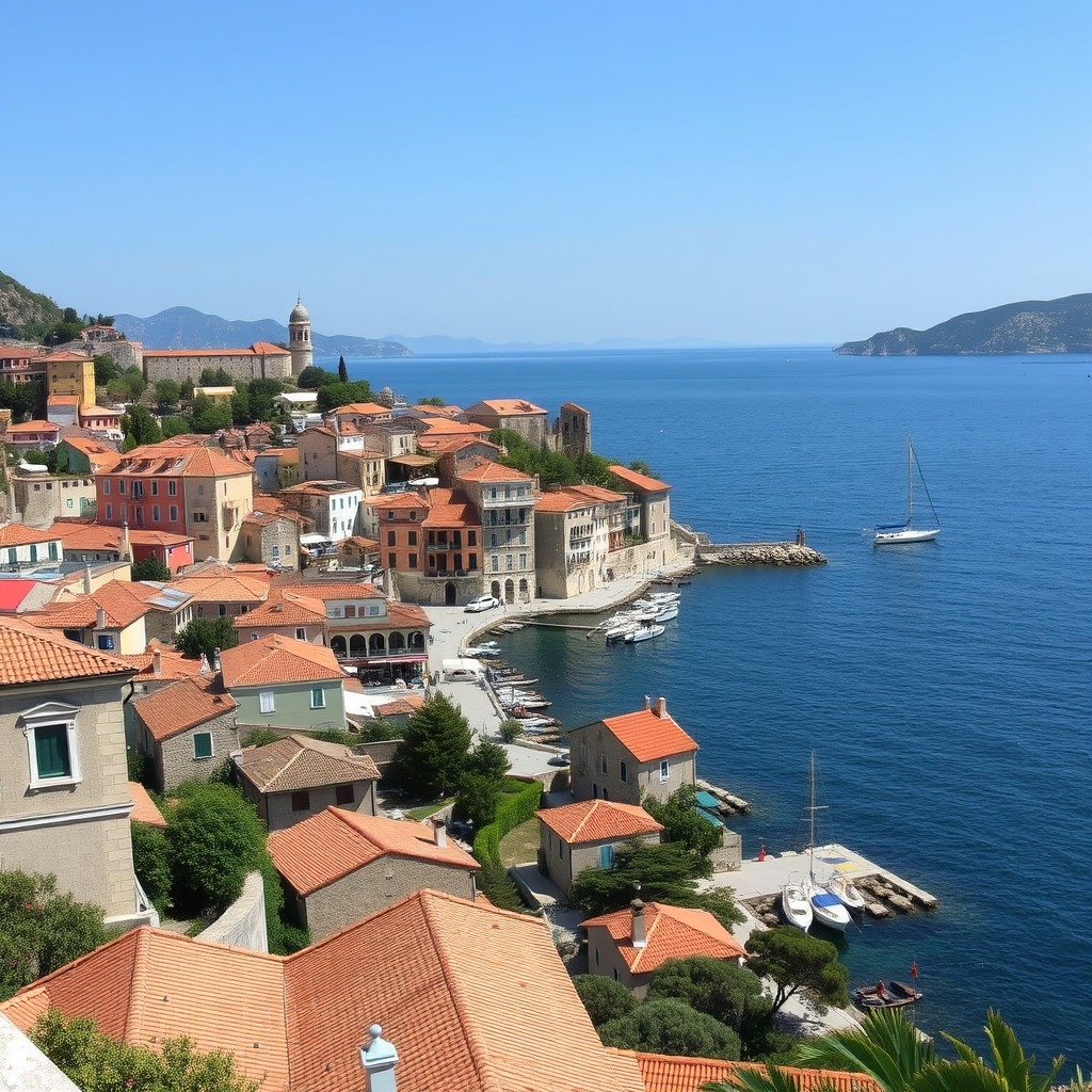 Croatian coastal town View of Croatian coastal town with stone houses and apartments by the sea illustrating housing options