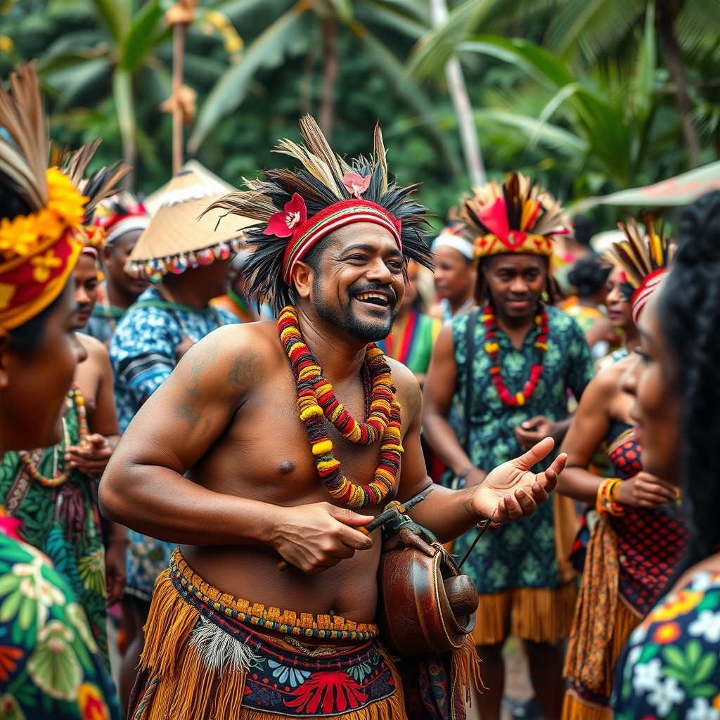 A Fijian festival People enjoying a Fijian festival, embracing local culture and community