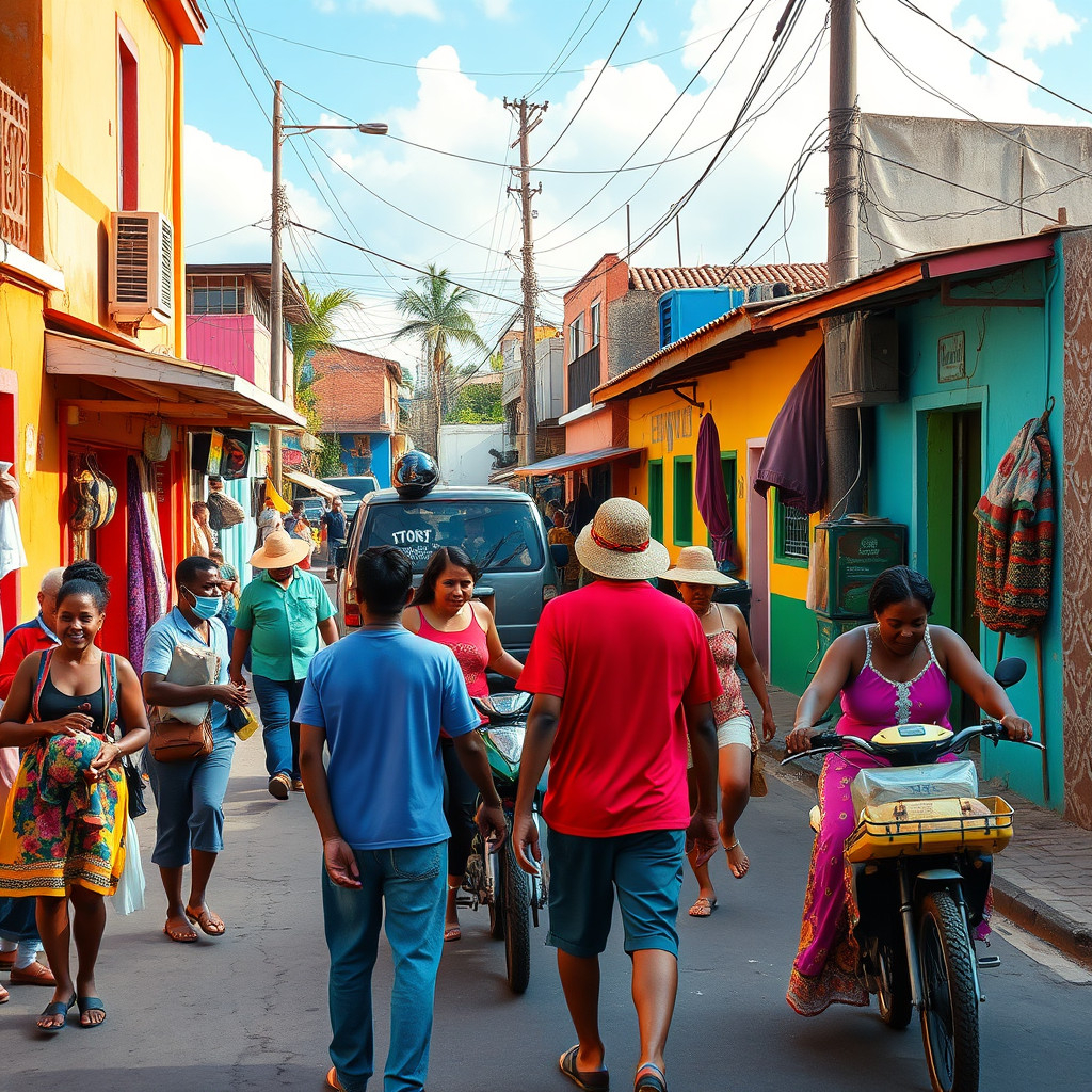 Locals in Dominican Republic Locals engaging on a lively Dominican Republic street showcasing daily life and culture
