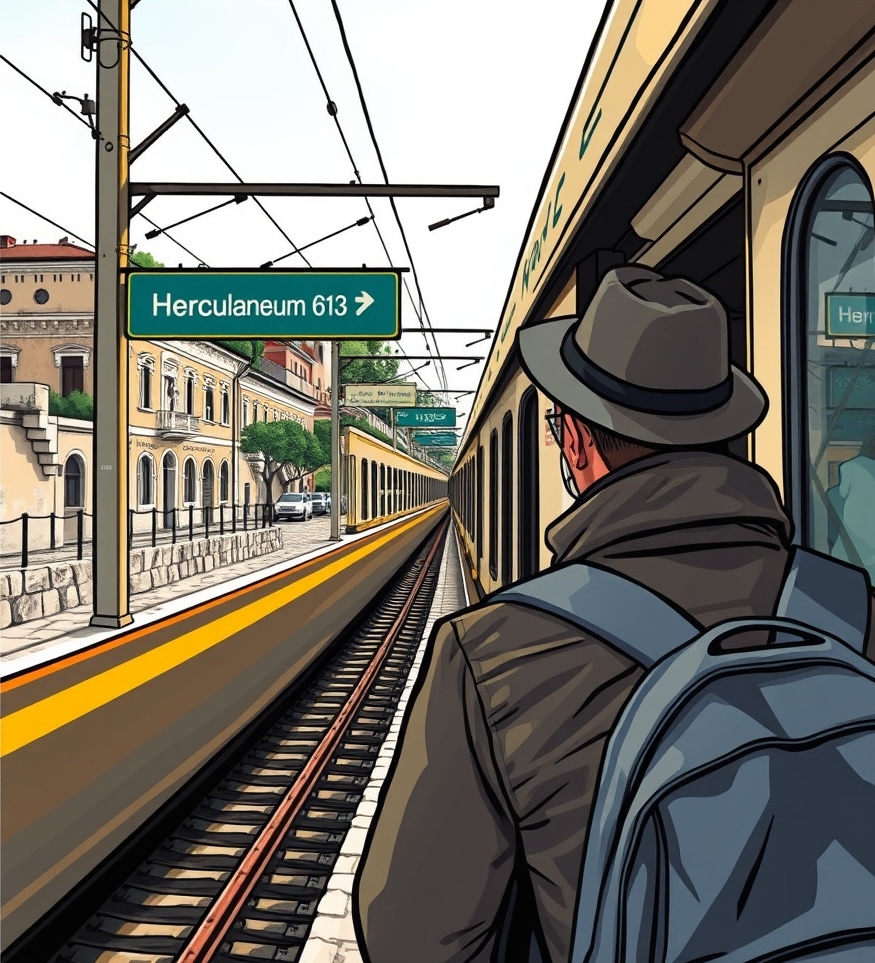 Traveler at Naples train station Traveler at Naples train station heading to Herculaneum, highlighting ease of transport