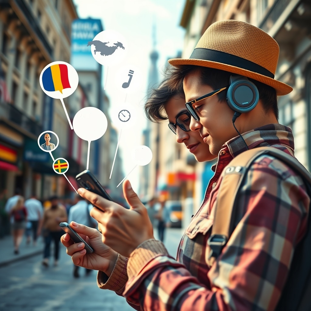 Traveler Traveler using smartphone overseas with international mobile plan, symbolizing connectivity abroad