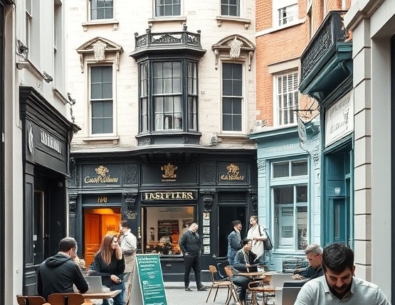 Digital nomads in a Dublin café Digital nomads working in a Dublin café with laptops, showcasing co-working spaces in Ireland