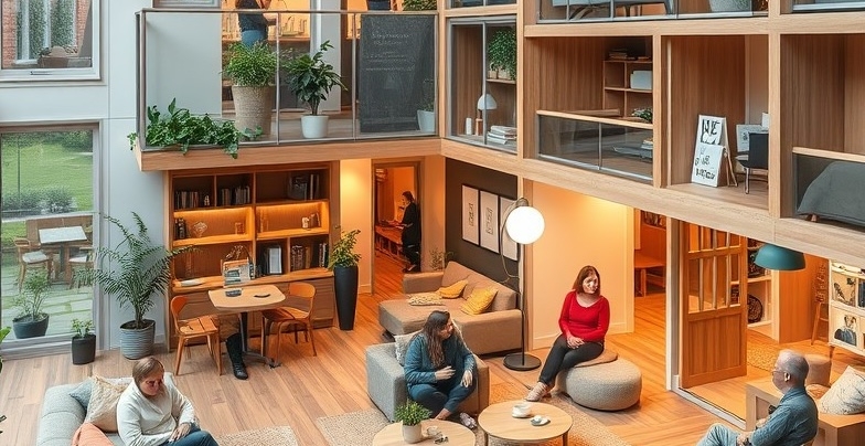 A Norwegian apartment complex A Norwegian apartment complex where residents socialize, highlighting community living