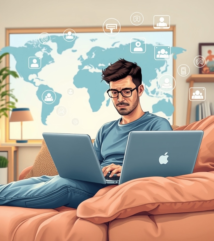 Working on laptop at home Person working on laptop at home, representing starting an online career with flexibility.