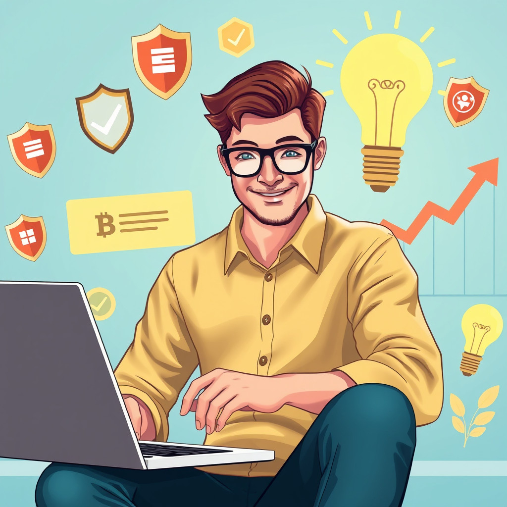 Person browsing online job listings Person browsing online job listings on laptop with trust symbols, representing finding legitimate online jobs.