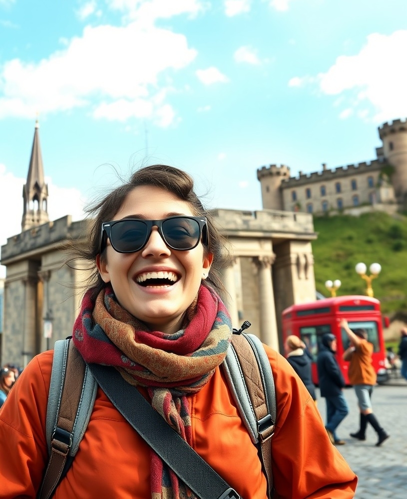 Digital nomad visiting UK landmarks Digital nomad visiting UK landmarks like Big Ben and Stonehenge, experiencing local culture and customs