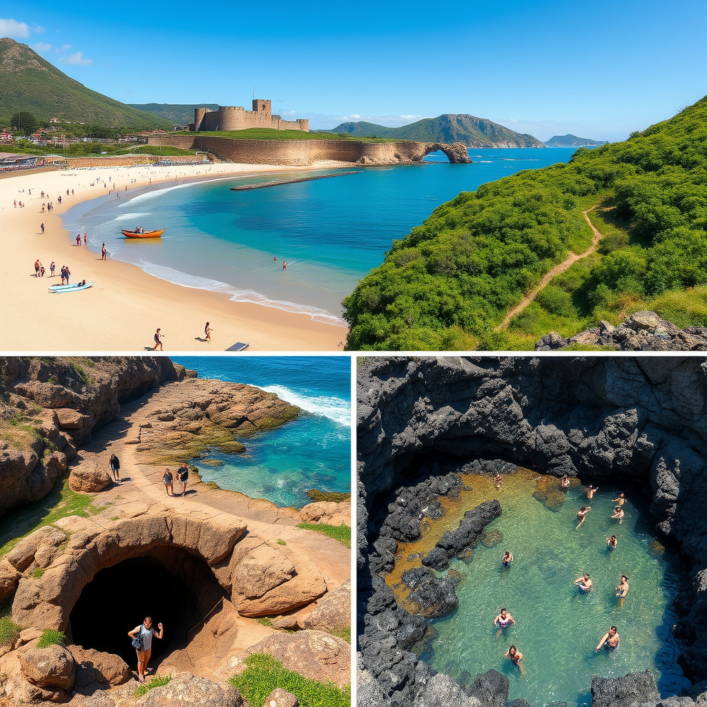 Popular Destinations in Madeira Machico's historic bay and sandy beach, São Vicente's lush landscapes and caves, and Porto Moniz's natural lava pools with swimmers